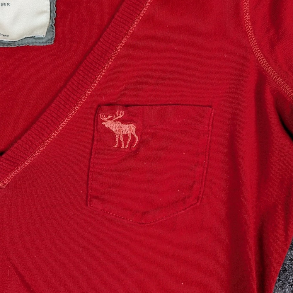 Abercrombie & Fitch Womens Y2K Babydoll V-Neck Long Sleeve Top Red Moose Logo M - Picture 6 of 16
